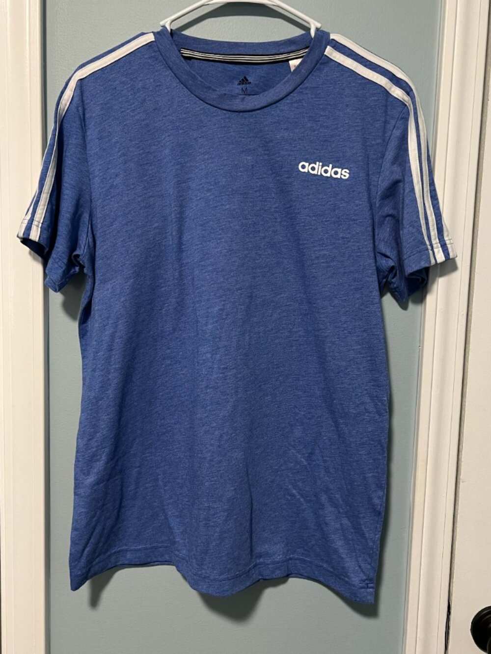 Blue Adidas T-shirt With Shoulder Stripes Mens' Medium